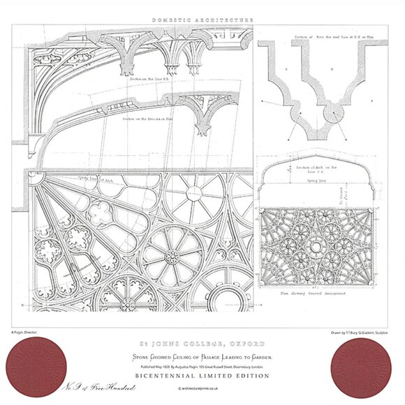 Architectural Print: St, John's College Ceiling / Size A2 Limited Edition - Picture 1 of 4